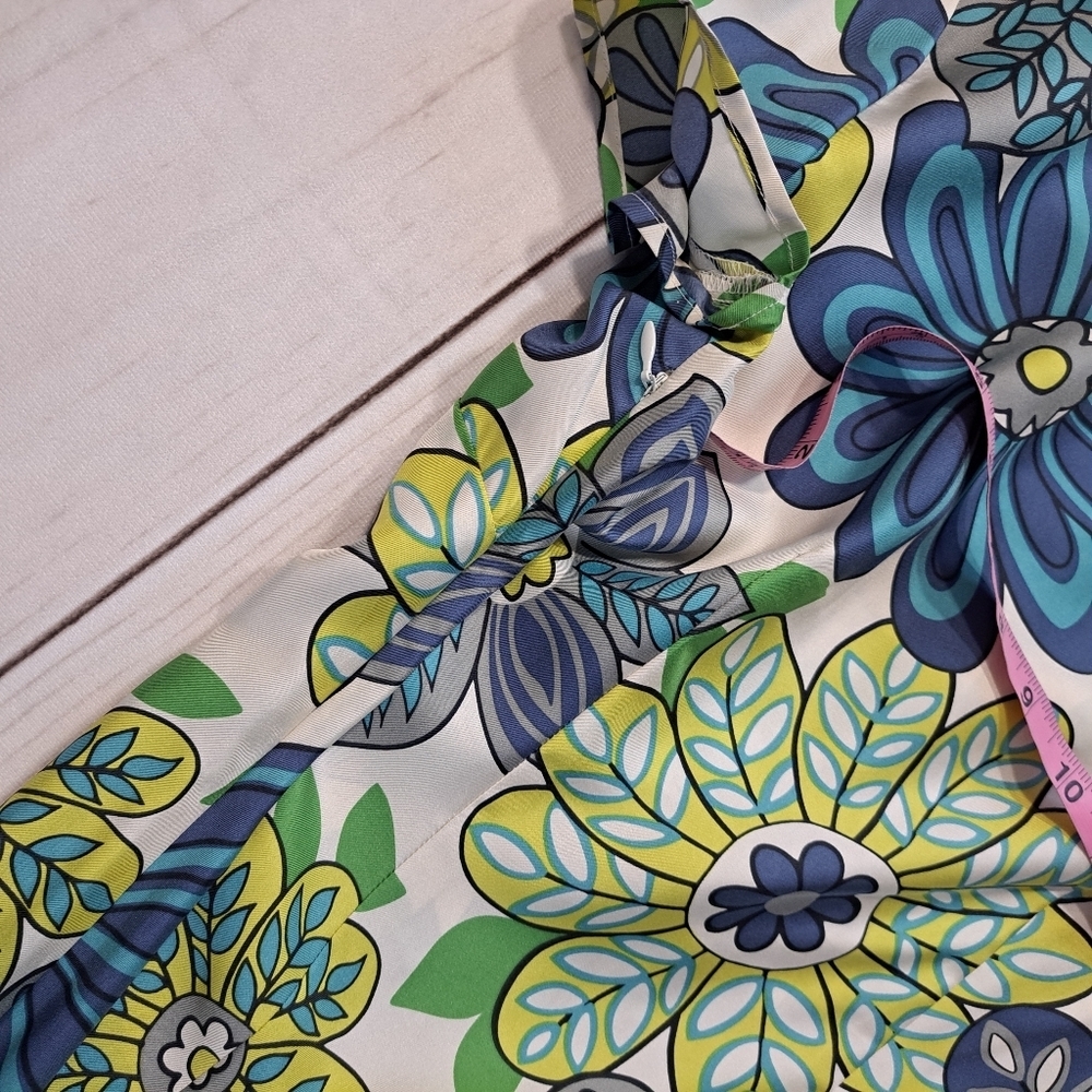 Boden Blue Green Yellow Silk Floral Vneck Mini Sundress Dress Women's Size 4 - Picture 8 of 10